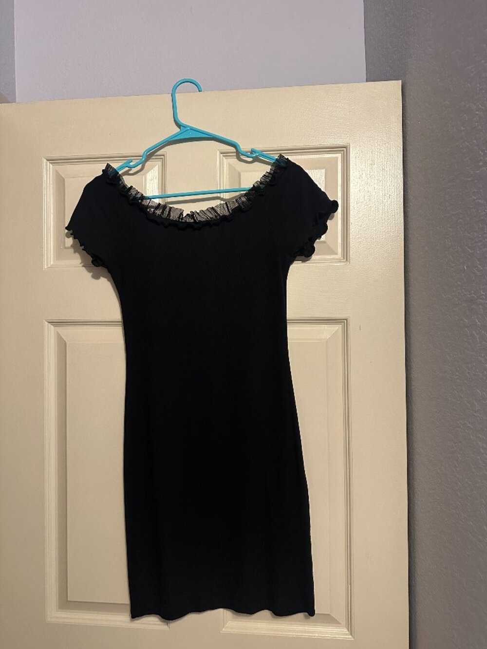 Fashion Nova Black Off-The-Shoulder Ruffle Mini Dress - Size M